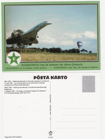 Carte postale de "CONCORDE" (En français, anglais et esperanto)